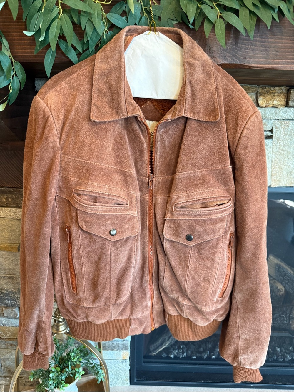 Vintage Men's Suede Bomber Jacket